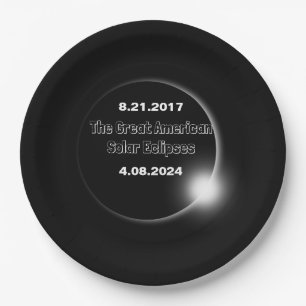 Assiettes En Carton Éclipse solaire double date 2024 et 2017