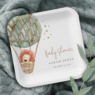 Assiettes En Carton Eco Green Hot Air Balloon Lion Baby shower magique