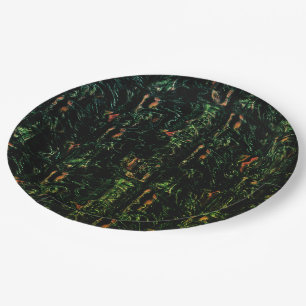 Assiettes En Carton Écorce d'arbre sous verre martelé vert