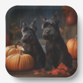 Assiettes En Carton Écossais Terrier Chiot Automne Citrouille délice (Recto)