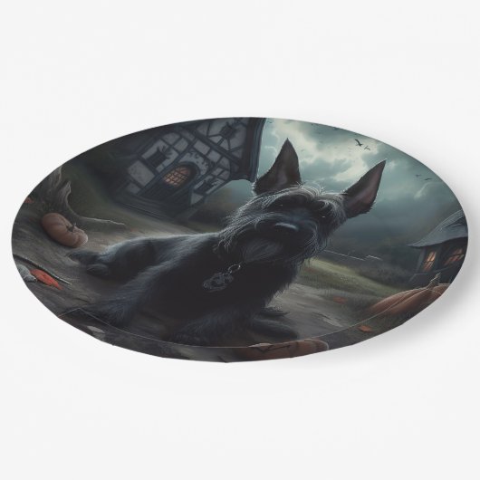 Assiettes En Carton Ecosse Terrier Citrouille Halloween effrayant (Angle)