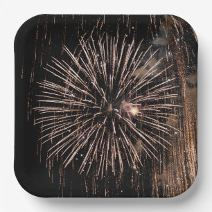 Assiettes En Carton Écran Fireworks Sur Ciel Noir