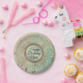 Assiettes En Carton Écrasage de la poussière d'étoile sur Vert Turquoi (Fête)