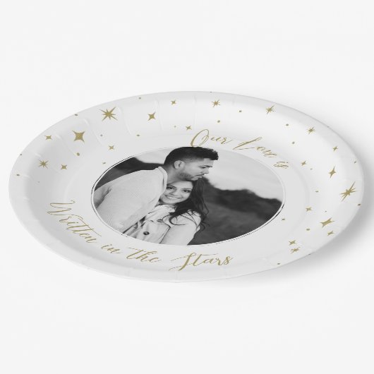 Assiettes En Carton Écrit dans les Stars Gold & White Celestial Photo (Angle)