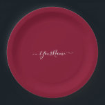 Assiettes En Carton écriture bordeaux et élégante<br><div class="desc">Plaques de papier couleur bordeaux (#800020 ) massives. Il est livré avec des polices de script élégantes .Facile à customiser maintenant avec votre nom. Vous pouvez ajouter des monogrammes/logo/texte, etc. Conseil du concepteur : Le nom est livré en élégant script écrit à la main avec des swashes. Lorsque vous personnalisez,...</div>