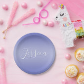 Assiettes En Carton Écriture cursive éditable | Violet blanc et violet (Fête)