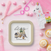 Assiettes En Carton Écriture élégante Aquarelle Père Noël Beige blanc (Fête)