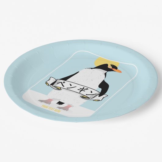 Assiettes En Carton Écriture en pingouin japonais qui lit pingouin (Angle)