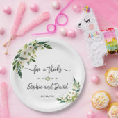 Assiettes En Carton Écriture manuscrite florale en floraison blanche a (Fête)