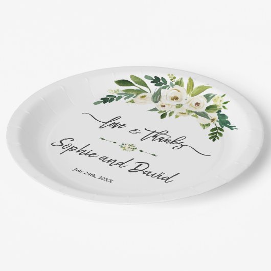 Assiettes En Carton Écriture manuscrite florale en floraison blanche a (Angle)