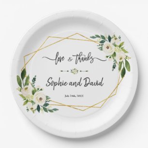 Assiettes En Carton Écriture manuscrite florale en floraison blanche a