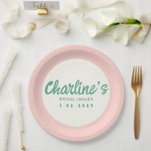 Assiettes En Carton Écriture manuscrite rose verte Fête des mariées ré