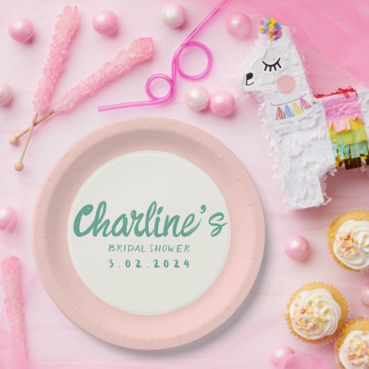 Assiettes En Carton Écriture manuscrite rose verte Fête des mariées ré (Fête)