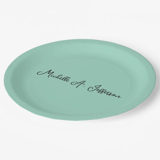Assiettes En Carton Écriture manuscrite Turquoise légère Nom créatif t (Angle)