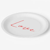Assiettes En Carton Écriture Mariage tendance White Red Love Nom (Angle)
