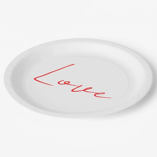 Assiettes En Carton Écriture Mariage tendance White Red Love Nom (Angle)