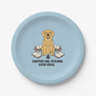 Assiettes En Carton Écrivain de livre Retriever doré Vibes académiques
