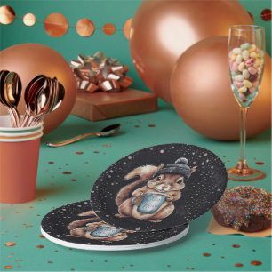 Assiettes En Carton Écureuil avec tasse et neige "Stay Warm"