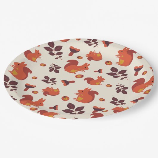 Assiettes En Carton Écureuil, champignon, feuille, noix (Angle)