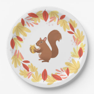 Assiettes En Carton Écureuil d'automne avec la noix