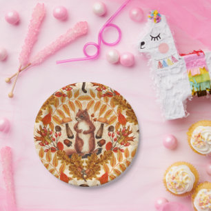 Assiettes En Carton Écureuil d'automne sur blanc