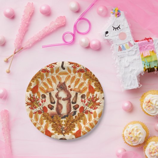 Assiettes En Carton Écureuil d'automne sur blanc (Fête)