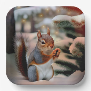 Assiettes En Carton Écureuil de Noël