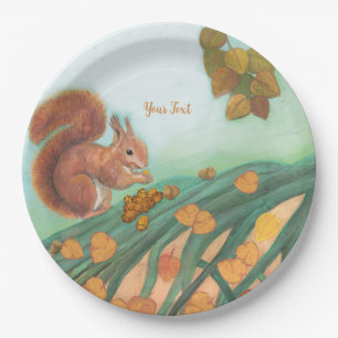 Assiettes En Carton Écureuil mignon avec des noisettes illustration pe