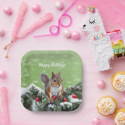 Assiettes En Carton Écureuil Noël Vacances Plaque en papier (Fête)