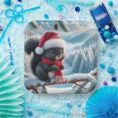 Assiettes En Carton Écureuil noir avec chapeau de Père Noël (Fête)