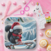 Assiettes En Carton Écureuil noir avec chapeau de Père Noël (Fête)