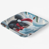 Assiettes En Carton Écureuil noir avec chapeau de Père Noël (Angulaire)