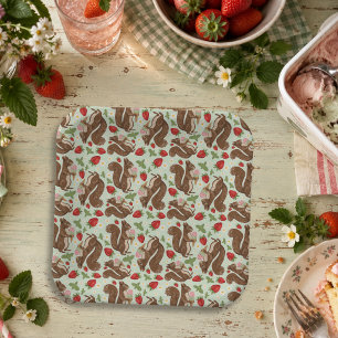 Assiettes En Carton Écureuils de glace fantaisistes fraise forêt