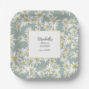 Assiettes En Carton Edelweiss Illustrée à la Main Personnalisée Alpine