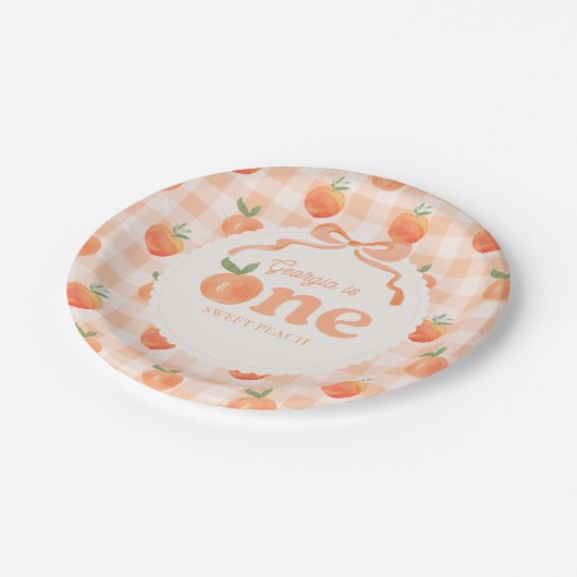 Assiettes En Carton Editable Gingham Peach Paper Plates (Angle)