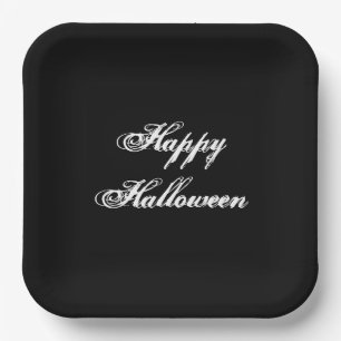 Assiettes En Carton Eerie Black Happy Halloween Plaque papier