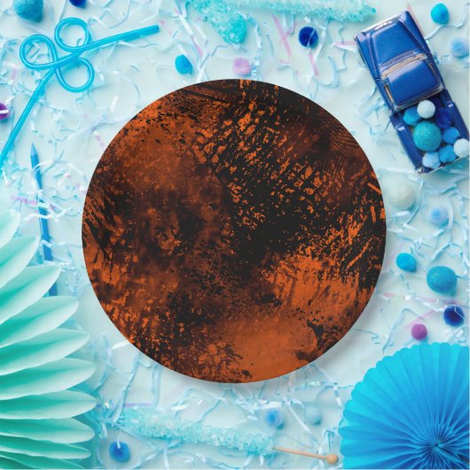 Assiettes En Carton Effet Paint Splatter orange et noir (Fête)