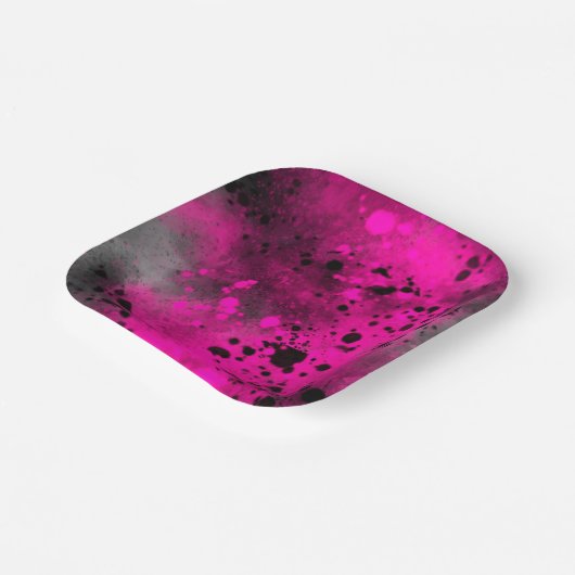 Assiettes En Carton Effet Paint Splatter rose et noir (Angulaire)