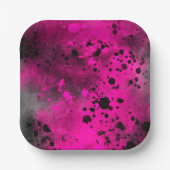 Assiettes En Carton Effet Paint Splatter rose et noir (Recto)