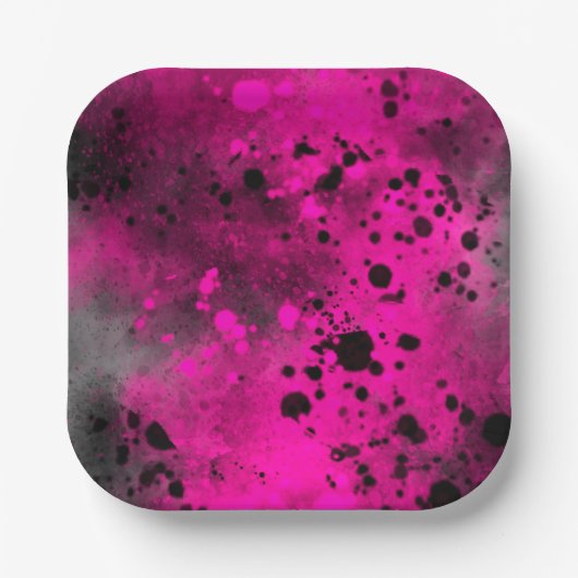 Assiettes En Carton Effet Paint Splatter rose et noir (Recto)