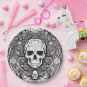 Assiettes En Carton Éffrayant crâne noir et blanc Halloween (Fête)