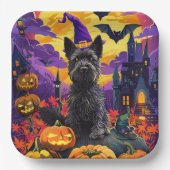 Assiettes En Carton Éffrayant écossais Terrier Citrouille de sorcière  (Recto)
