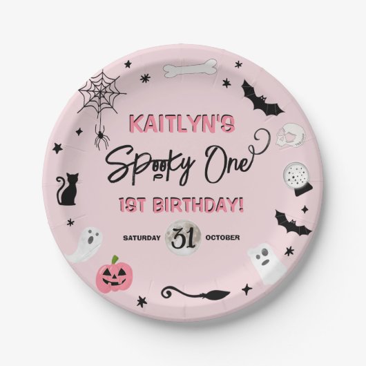 Assiettes En Carton ÉFFRAYANT ! Filles Halloween 1er fête d'anniversai (Devant)