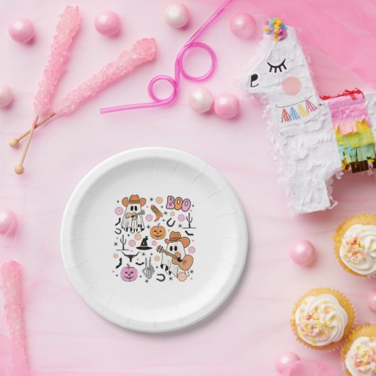 Assiettes En Carton Éffrayant Ghost Cowboy Cute Halloween Boo Western  (Fête)