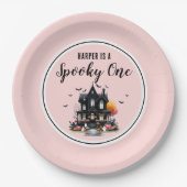 Assiettes En Carton Éffrayant Halloween rose 1er anniversaire (Devant)