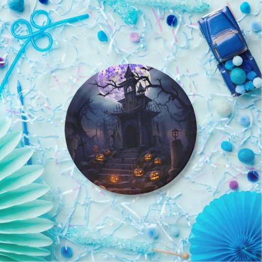 Assiettes En Carton Éffrayant Halloween Skeleton Skull Haunted House (Fête)