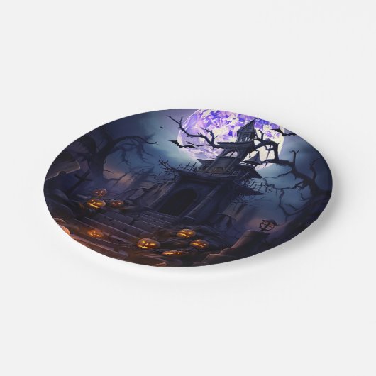 Assiettes En Carton Éffrayant Halloween Skeleton Skull Haunted House (Angle)