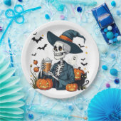Assiettes En Carton Éffrayant Halloween Squelette Sippin Citrouille ép (Fête)
