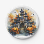 Assiettes En Carton Éffrayant Haunted Castle Halloween Plaque en papie (Devant)