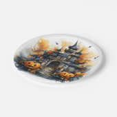 Assiettes En Carton Éffrayant Haunted Castle Halloween Plaque en papie (Angle)